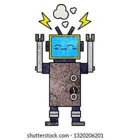 retro grunge texture cartoon of a robot