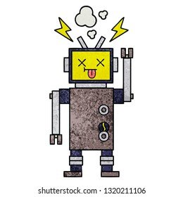 retro grunge texture cartoon of a robot