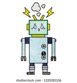 caricatura de textura retro grunge de un robot