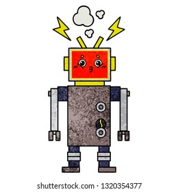 retro grunge texture cartoon of a robot malfunction