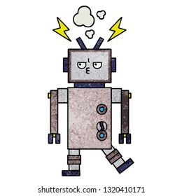 retro grunge texture cartoon of a robot