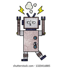 caricatura de textura retro grunge de un robot