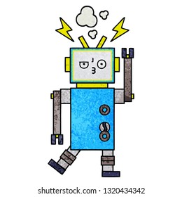retro grunge texture cartoon of a robot