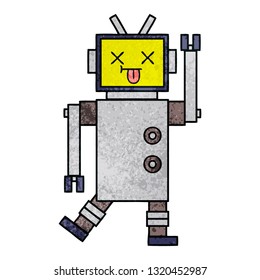retro grunge texture cartoon of a robot