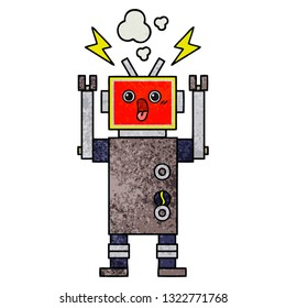 caricatura de textura retro grunge de un mal funcionamiento del robot