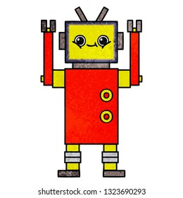 retro grunge texture cartoon of a robot