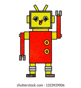 retro grunge texture cartoon of a robot