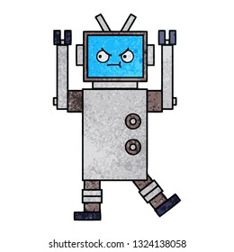 retro grunge texture cartoon of a robot