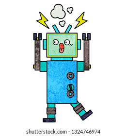 caricatura de textura retro grunge de un robot