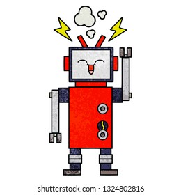 retro grunge texture cartoon of a robot