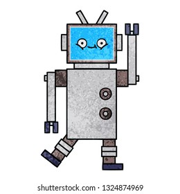 retro grunge texture cartoon of a robot