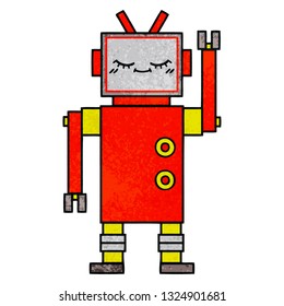 retro grunge texture cartoon of a robot