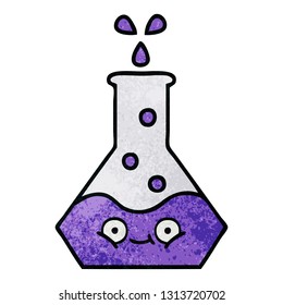 desenho animado retrô de textura grunge de um copo de ciência