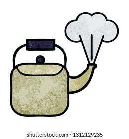 retro grunge texture cartoon of a steaming kettle
