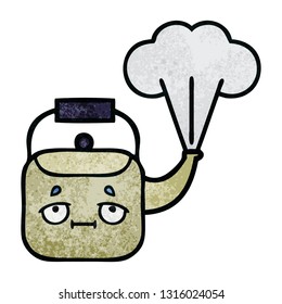 retro grunge texture cartoon of a steaming kettle