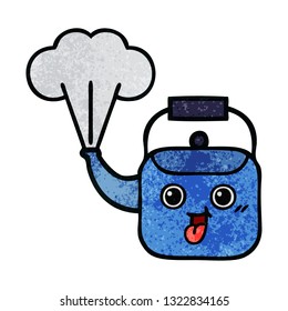 retro grunge texture cartoon of a steaming kettle