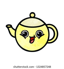 retro grunge texture cartoon of a tea pot