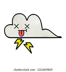 retro grunge texture cartoon of a thunder cloud