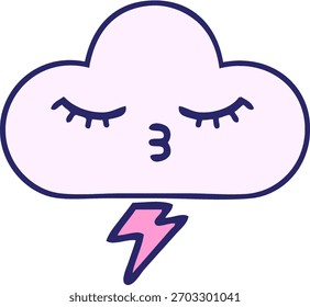 Dibujos animados retro de la textura del grunge de una nube del trueno en color de neón brillante