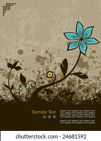 retro grunge vector illustration of a flower growing from the ground