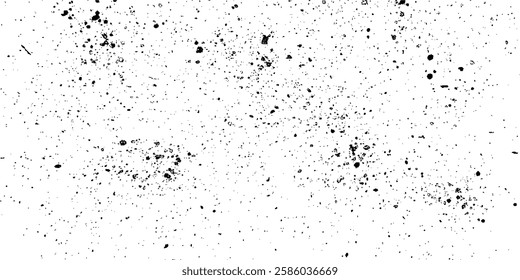 Retro grunge white backdrop with dust dots, black spray paint drips, ink splashes, and realistic texture effects