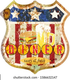 Retro And Grungy American Diner Sign, Vector Illustration