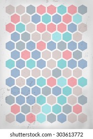 Retro grungy background with hexagons for your design - vector illustration