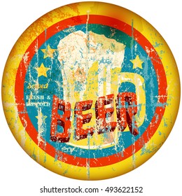retro grungy beer advertising sign, vector illustration