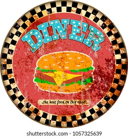 retro grungy diner sign, worn and weathered, vector illustration