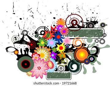Retro grungy flowers in abstract form.