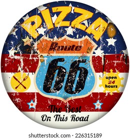 retro grungy pizza sign, vector illustration