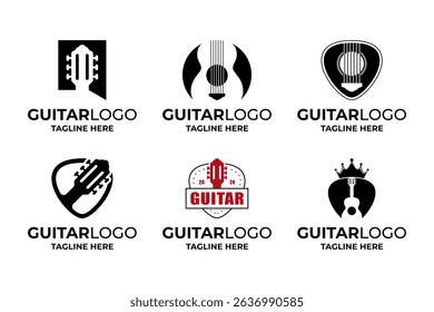 Retro guitar emblem logo design collections