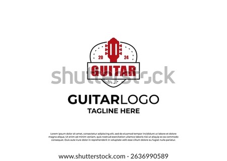 Retro guitar emblem logo design