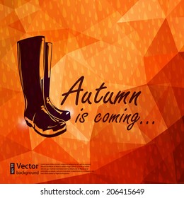 Retro gumboots symbol on hipster background made of triangles.Label design. Square composition with geometric shapes.Weather backdrop. Autumn template.