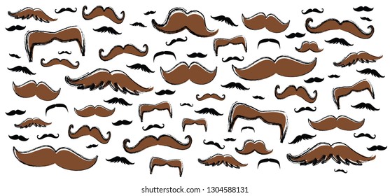 Retro hair hipster mustaches pictogram. Mustache, beard face. Dad, papa, father's day sign. Flat vector cartoon silhouettes concept. Man or men symbol. International happy men's day.