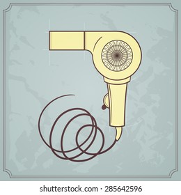 Retro Hairdryer Sketch Style Vector Illustration On Vintage Background