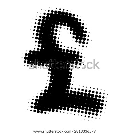Retro halftone blur pound sign. Vintage pop art British currency symbol