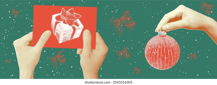 Retro halftone Christmas vector illustration