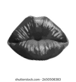 Retro halftone collage lips kiss for mixed media design. Vintage element grunge punk art templates. Vector illustration isolated on transparent background.