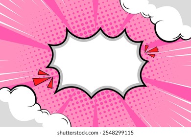 Fondo cómico retro de medio tono de color rosa estilo pop art Plantilla nube de dibujos animados