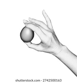 Retro Halftone Hand Holding Easter Egg. Vintage Photocopy Dithered Collage Element. Mixed Media Vector Illustration.