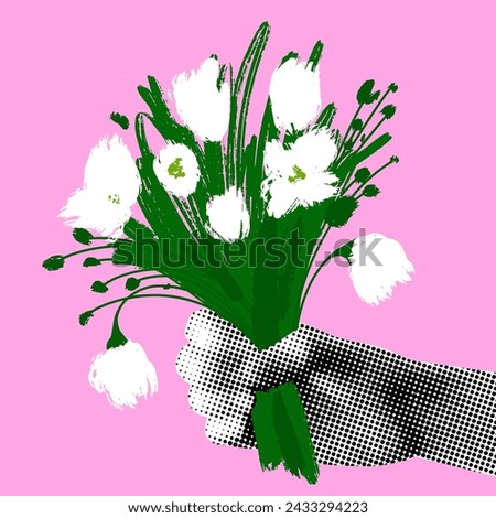 Similar – Image, Stock Photo Hand holding white peony,  minimalist grey background