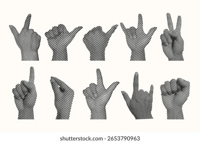 Retro Halftone Hands Collage Set, Vintage Cutout Shapes and Hand Elements