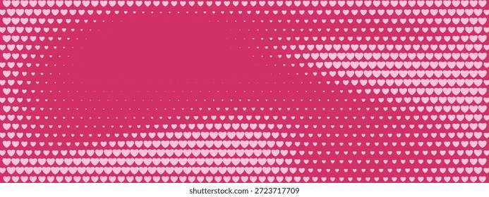 Retro halftone heart background in pink and red gradient tones, featuring dotted pattern ideal for romantic greeting cards, posters, and Valentines Day graphic projects