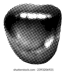 Retro halftone mouth. Modern collage. Woman's smile. Pop art dotted style. Laughing mouth. Trendy vintage newspaper parts. Lips with halftone texture. Paper cutout element. Y2K style. Body part