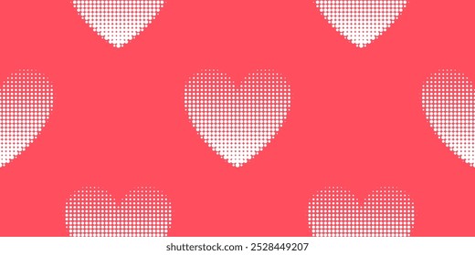 Patrón romántico sin fisuras de semitono retro con corazones blancos sobre fondo rojo. Cubierta punteada de Antiguas para la materia textil, papel de embalaje, tela, Fondo de pantalla, telón de fondo, diseño de impresión. Vector
