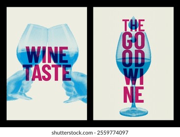 retro halftone style illustration for wine design