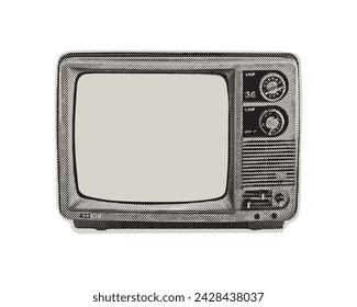 Retro halftone TV. Halftone texture, dot pop art style. Vector illustration of vintage grunge  design