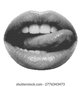 Retro halftone vector illustration of a pair of lips with a mustache isolated on white background mustache halftone illustration isolated