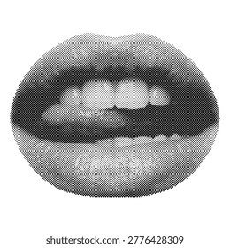 Retro halftone vector illustration of a vintage open mouth isolated on white background halftone illustration